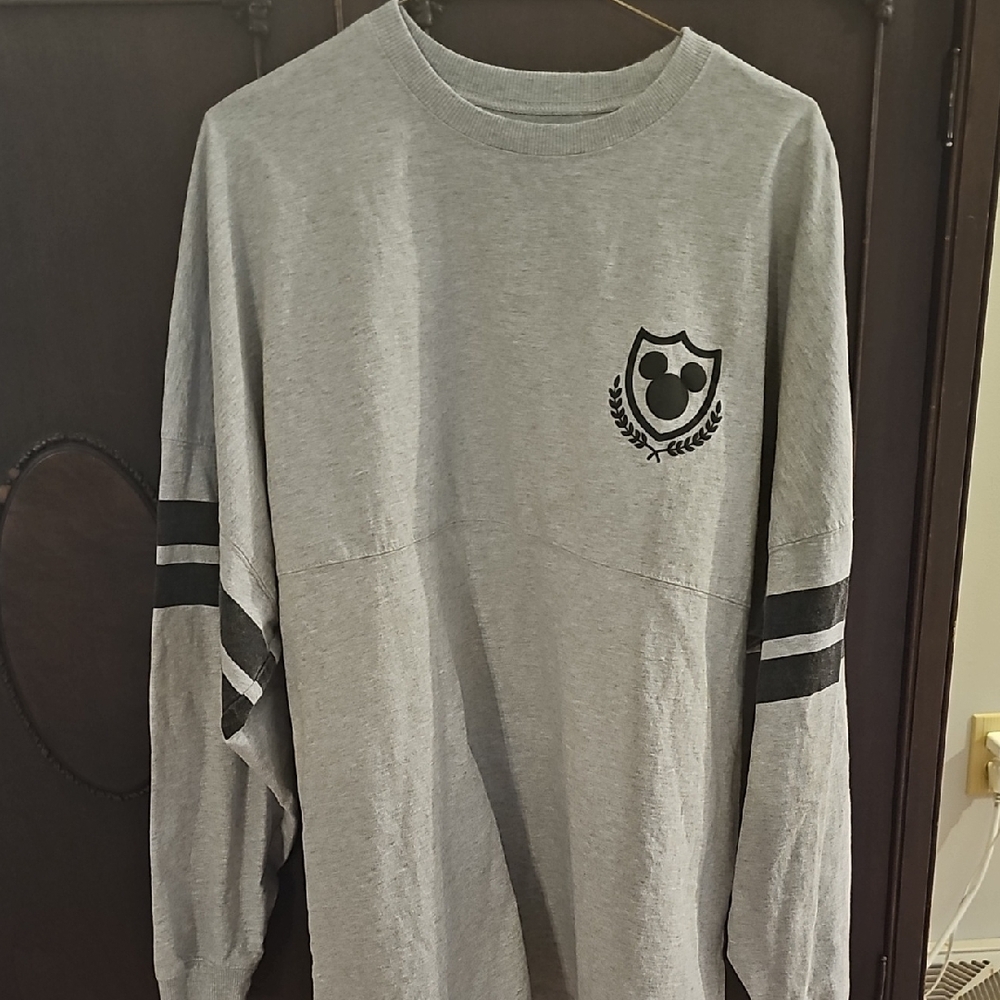 Disney Spirit Jersey Gray And Black Stripes Raised Puff Paint Mickey Disney Back